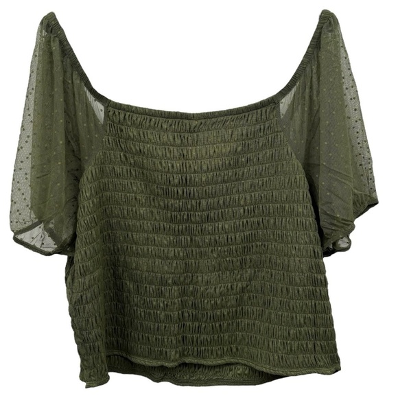 NWT Women’s Plus Torrid Olive Green Dot Mesh Square Neck Crop Top Size 5X | 3072 - Picture 6 of 11